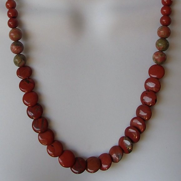 Jasper Unakite Copper Necklace Earrings Set Overlapping Discs Beads Flower Clasp - Picture 6 of 11